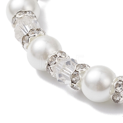 Pearlized Glass Pearl Round Beads Stretch Bracelets for Women BJEW-JB12740-01-1