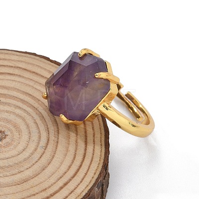 Hexagon Natural Amethyst Finger Rings RJEW-B113-02G-06-1