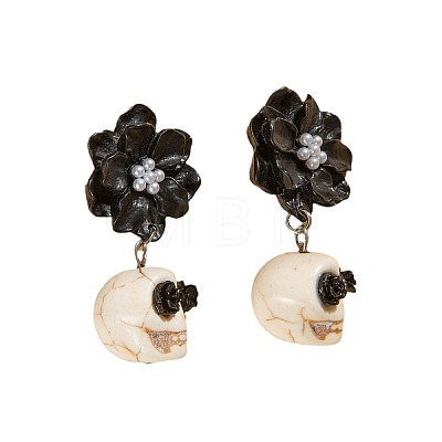 Flower with Skull Acrylic & Plastic Pearl Dangle Stud Earrings FS-WG9B583-01-1