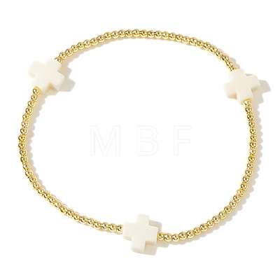 Cross Brass Beaded Stretch Bracelets for Women Gold Thin Chain Fashion Jewelry Accessories US0494-4-1