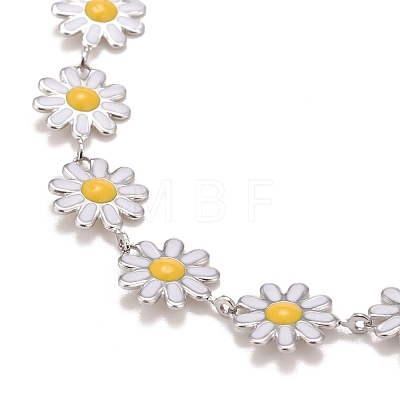 Enamel Daisy Link Chain Necklace NJEW-P220-01P-01-1