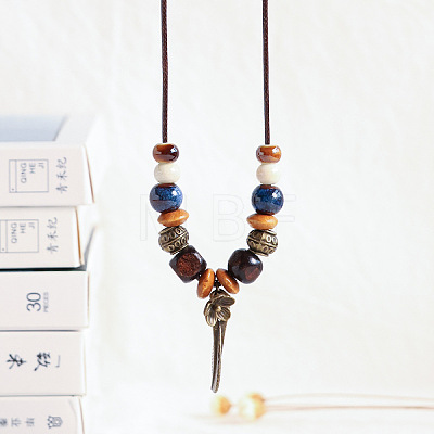 Alloy Pendant Waxed Cord Necklaces FS-WGBC2DA-02-1