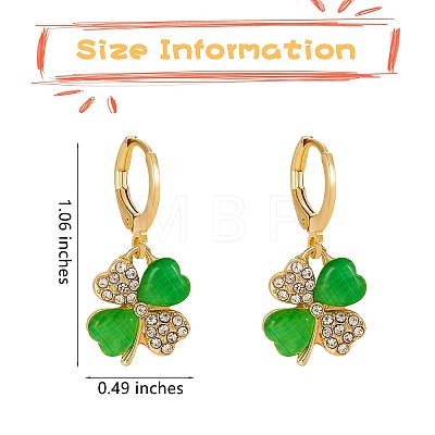 Four Leaf Clover Hoop Earrings Alloy Huggie Hoop Earrings Green Shamrock Hoop Earrings Rhinestone Hoop Earrings St Patrick's Day Ear Jewelry Gift for Women JE1083A-1