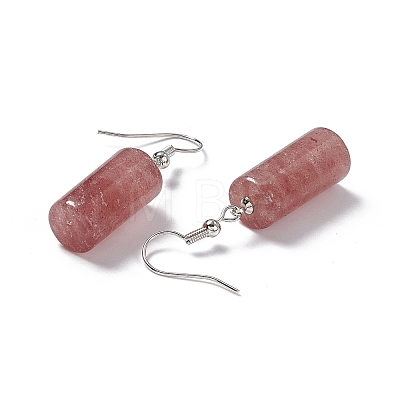 Natural Strawberry Quartz Cylindrical Dangle Earrings EJEW-D188-01P-10-1