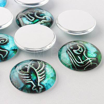 Constellation/Zodiac Sign Printed Glass Cabochons GGLA-A002-25mm-EE-1