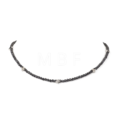 Brass and Faceted Round Natural Black Spinel Beaded Necklaces for Women NJEW-JN05657-01-1