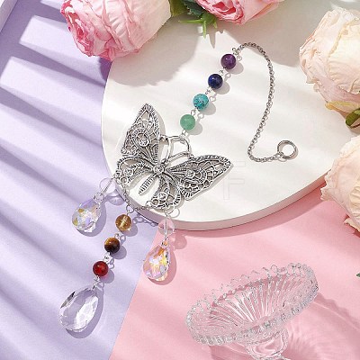 Alloy Hollow Butterfly Pendant Decoration HJEW-TA00227-1