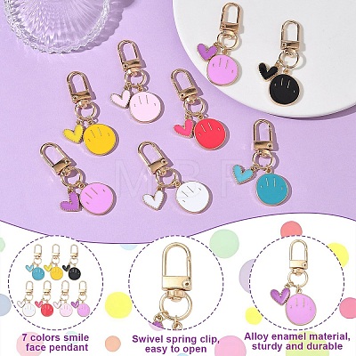35Pcs 7 Colors Alloy Enamel Smiling Face & Heart Pendant Decorations HJEW-YW00286-1