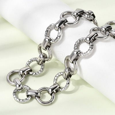 13MM 304 Stainless Steel Textured Round Ring Link Chain Necklaces NJEW-P349-01B-P-1