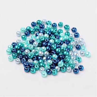 Carribean Blue Mix Pearlized Glass Pearl Beads HY-X006-4mm-03-1