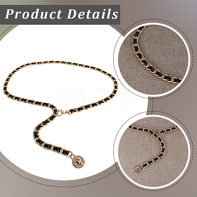 1Pc Alloy PU Leather Braided Waist Chains for Woman AJEW-CL0005-49A-1