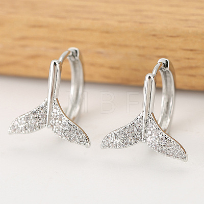 Brass Clear Cubic Zirconia Fishtail Hoop Earrings WGDD127-02-1