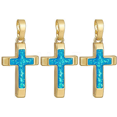 3Pcs Brass with Synthetic Opal Pendants KK-BC0015-77B-1