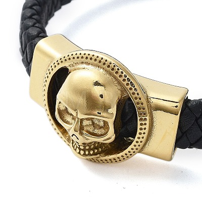 Men's Braided Black PU Leather Cord Bracelets BJEW-K243-39A-G-1