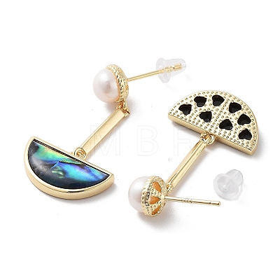 Pearl & Paua Shell Dangle Stud Earrings EJEW-P256-06G-1