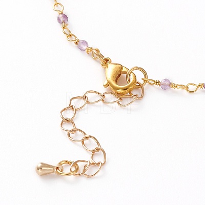 Faceted Round Natural Amethyst Beaded Necklaces NJEW-JN03215-04-1