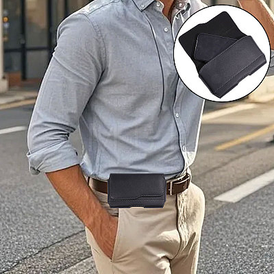 Rectangle Cowhide Mobile Phone Waist Belt Pouches AJEW-WH0596-952-1