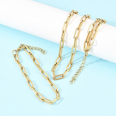 304 Stainless Steel Link Paperclip Chain Bracelet & Necklace Jewelry Sets SJEW-L199-05G-1