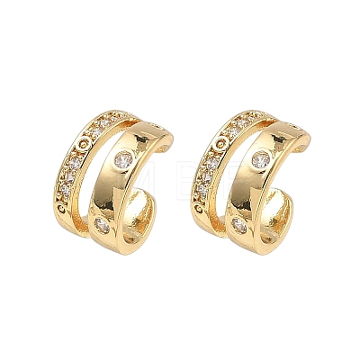 Two-layer C-Shaped Brass Micro Pave Clear Cubic Zirconia Cuff Earrings EJEW-L316-01G-04-1