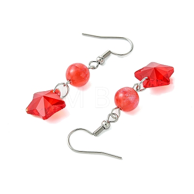 Star Resin and Glass Dangle Earrings EJEW-JE06041-1