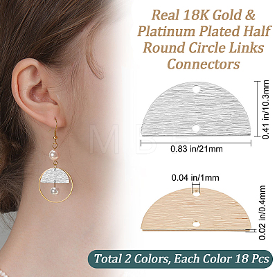 36Pcs 2 Colors Brass Semi Circle Links Connectors KK-BBC0028-36-1