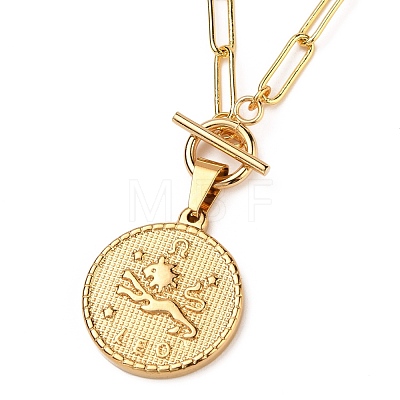 Flat Round with 12 Constellation/Zodiac Sign Pendant Necklaces Sets NJEW-JN03126-1