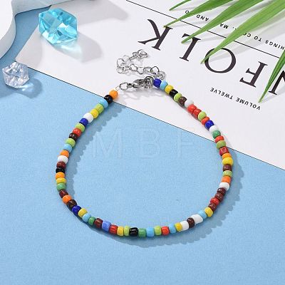 Opaque Glass Seed Beads Anklets AJEW-AN00325-1