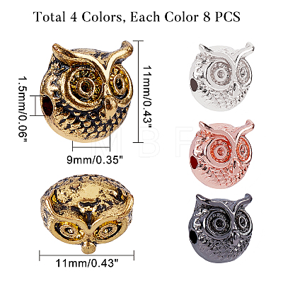 Owl Alloy Beads PALLOY-FH0001-07-RS-1