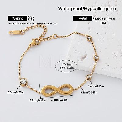 304 Stainless Steel Pave Clear Cubic Zirconia Link Bracelets for Women EP0929-2-1
