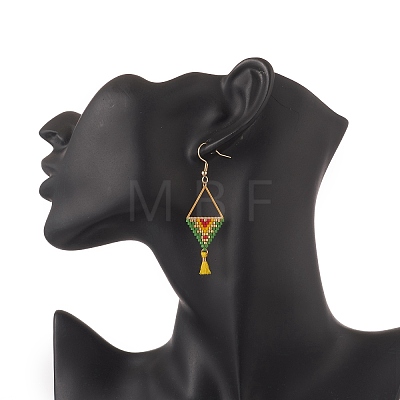 Glass Seed Braided Triangle Dangle Earrings EJEW-MZ00053-01-1