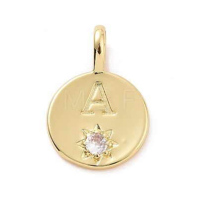 Eco-friendly Rack Plating Brass Micro Pave Cubic Zirconia Alphabet Pendants KK-F843-10G-1