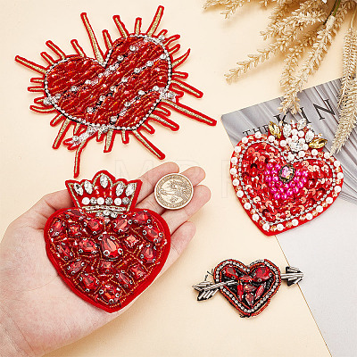 GOMAKERER 4Pcs 4 Style Heart Shape Rhinestone Appliques PATC-GO0001-05-1