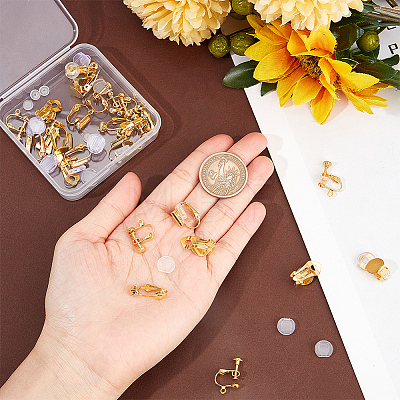 SOFPLATE 32Pcs 4 Style Brass Clip-on Earring Converters Findings KK-SP0001-28G-1