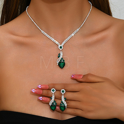 Brass Rhinestone Pendant Necklaces & Stud Earrings Sets for Women WGFE659-05-1