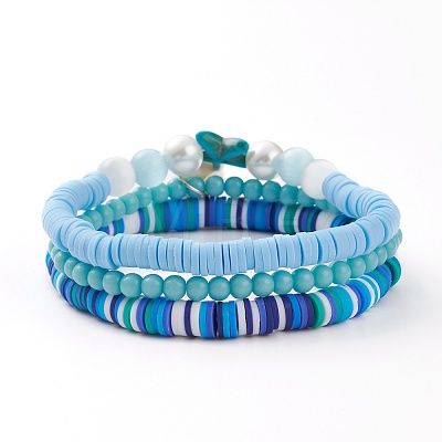 3Pcs 3 Styles Polymer Clay Heishi Beads Stretch Stackable Bracelets Sets BJEW-JB05915-1