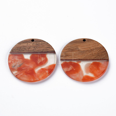 Transparent Resin & Walnut Wood Pendants RESI-T035-35D-1