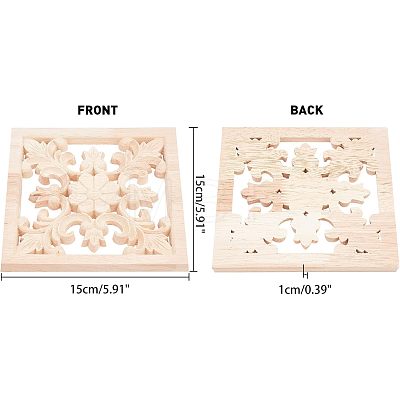 Natural Solid Wood Carved Onlay Applique Craft WOOD-FH0001-13-1