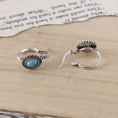 Bohemian Style Alloy Turquoise Oval Hoop Earrings FS-WG66729-01-1