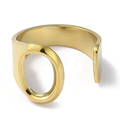 Real 18K Gold Plated 304 Stainless Steel Initial Letter Open Cuff Ring RJEW-H215-09G-02-1