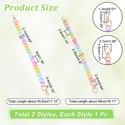 WADORN 2Pcs 2 Style Rainbow Color Transparent Acrylic Curb Chain Bag Handles AJEW-WR0001-66-1