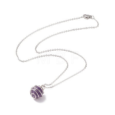 Natural Gemstone Cage Pendant Necklace with 304 Stainless Steel Cable Chains for Women NJEW-JN03905-01-1