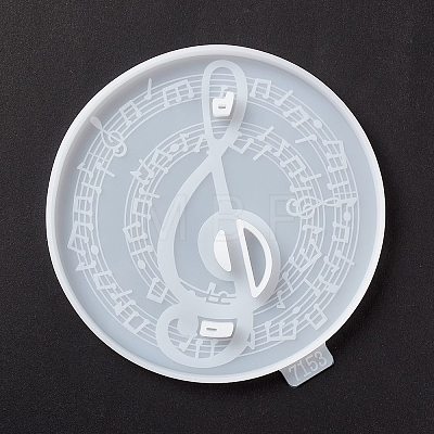 Flat Round with Musical Note Pattern Cup Mat Silicone Molds DIY-M039-07-1