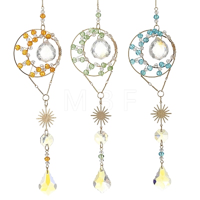 Wire Wrapped Glass Beads Suncatcher HJEW-JM05003-1