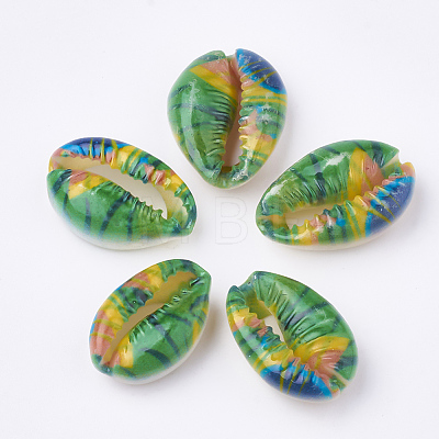 Printed Natural Cowrie Shell Beads X-SHEL-S274-27-1