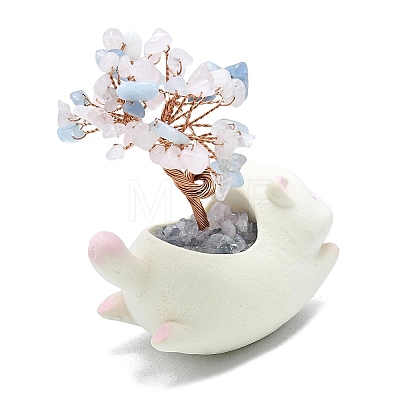 Natural Morganite Chips Tree of Life Decorations with Cat Display Decorations DJEW-K025-03F-1