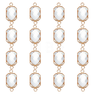 16Pcs Brass Pave Clear Glass Connector Charms FIND-BC0013-16G-1