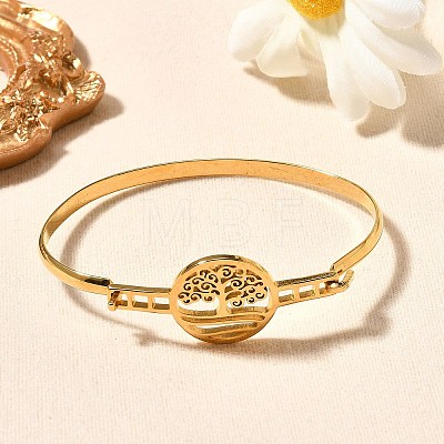 304 Stainless Steel Flat Round Link Bangles for Women BJEW-R014-01G-01-1