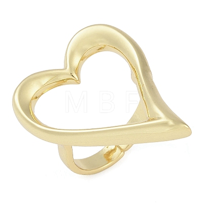 Hollow Heart Brass Open Cuff Ring RJEW-Q819-29G-1