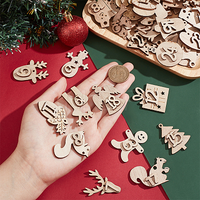  2 Sets 2 Styles Christmas Advent Calendar Number Wooden Numbers Pendant Decorations AJEW-NB0005-40-1