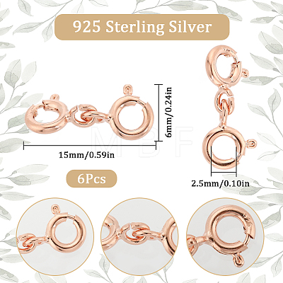 6Pcs Sterling Silver Double Spring Ring Clasps STER-SC0001-22RG-1